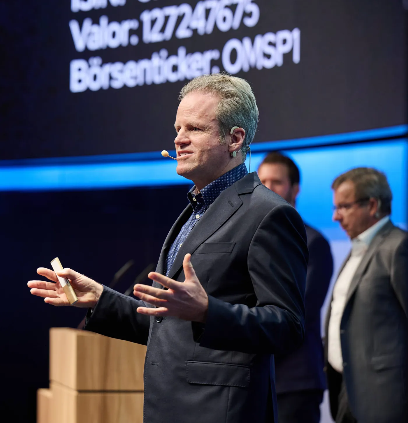 Hermann J. Stern speaking at the OMSP1 listing ceremony at SIX Swiss Exchange